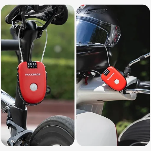 Rockbros 32420981001 kerékpárzár behúzható kábellel - piros - 13