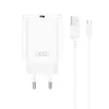 XO hálózati töltő CE33 QC 18W 1x USB fehér + kábel USB-C