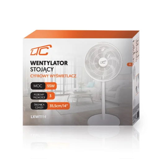 Stojanový ventilátor WT114 55W 14" digitálny displej, diaľkové ovládanie, biely - 4
