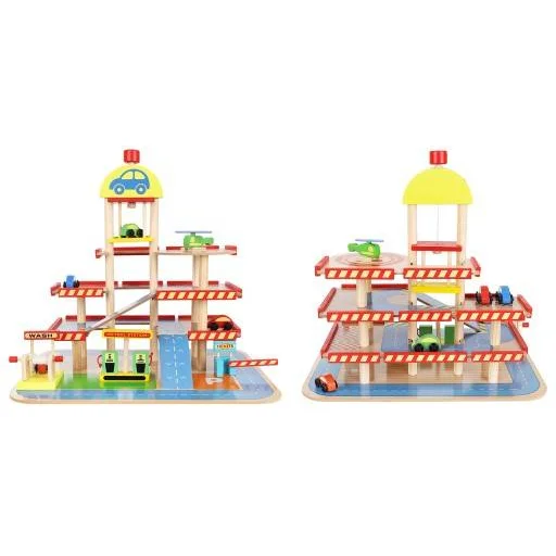 Fa parkoló ház, mosóval és lifttel gyerekjáték  - 2