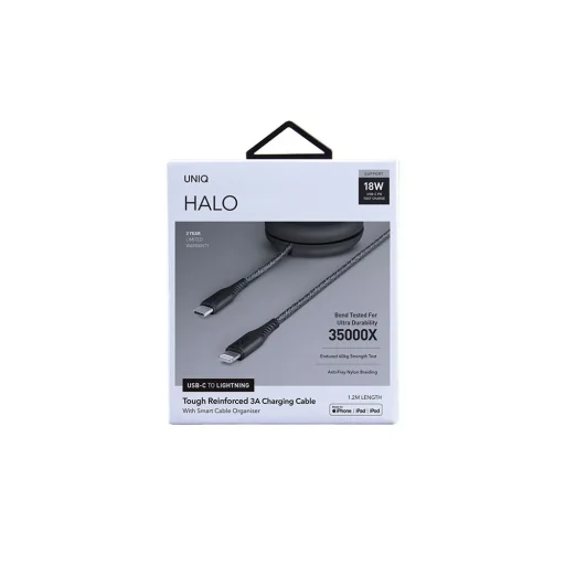 UNIQ MFI Halo Lightning - USB Type-C 18W visszatekerhető kábel 1,2m midnight black - 5