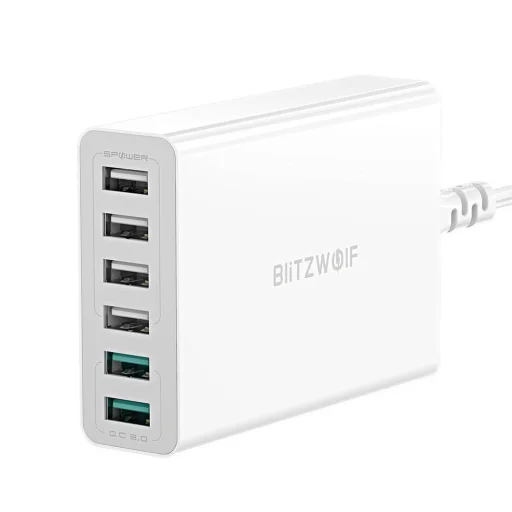 Blitzwolf BW-S15 Hálózati töltő 6xUSB/ QC 3.0 60W fehér - 2