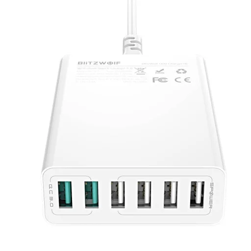 Blitzwolf BW-S15 Hálózati töltő 6xUSB/ QC 3.0 60W fehér - 5