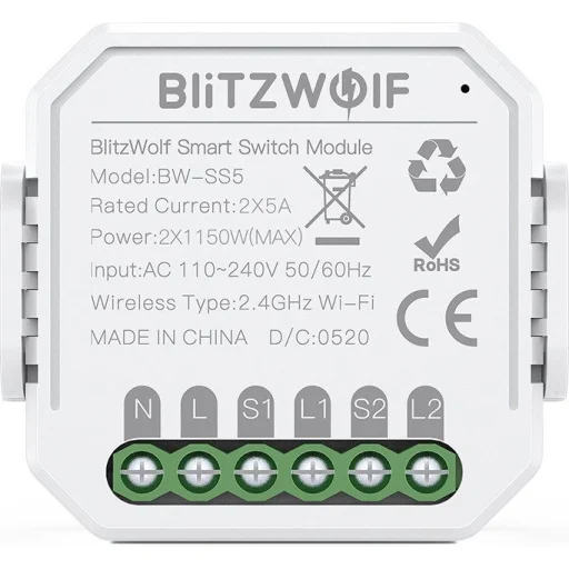 BlitzWolf BW-SS5 WiFi 2-gang okos kapcsoló fehér - 1