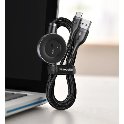 USB / USB Type C 40 W kábel + Huawei / Honor okosóra vezeték nélküli Qi töltő fekete Baseus 2in1 (CA1T2-G1) - 15