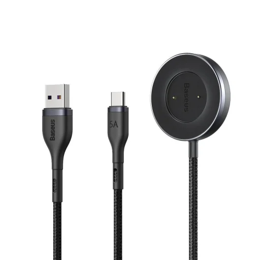USB / USB Type C 40 W kábel + Huawei / Honor okosóra vezeték nélküli Qi töltő fekete Baseus 2in1 (CA1T2-G1) - 4