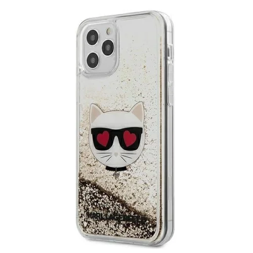 iPhone 12 Pro MAX Karl Lagerfeld KLHCP12LLCGLGO Liquid Glitter Choupette Head tok átlátszó/ arany flitteres - 1