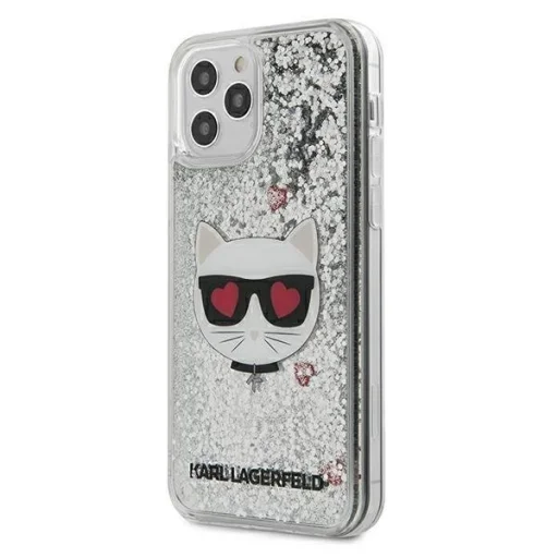 Karl Lagerfeld KLHCP12LLCGLSL Liquid Glitter Choupette Head tok iPhone 12 Pro MAX átlátszó/ ezüst flitteres - 1