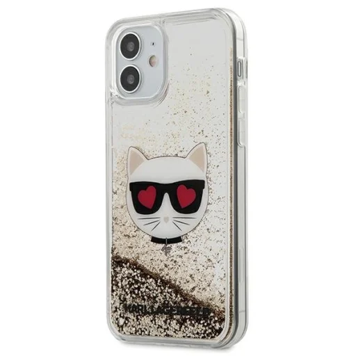 iPhone 12 mini Karl Lagerfeld KLHCP12SLCGLGO Liquid Glitter Choupette Head tok átlátszó/ arany flitteres - 1