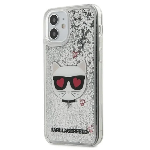 iPhone 12 mini Karl Lagerfeld KLHCP12SLCGLSL Liquid Glitter Choupette Head tok átlátszó/ ezüst flitteres - 1