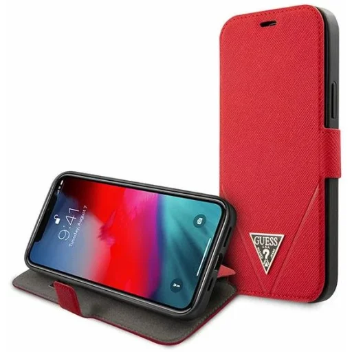 iPhone 12 Pro MAX Guess Saffiano GUFLBKP12LVSATMLRE fliptok piros - 3