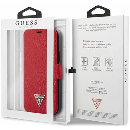 iPhone 12 Pro MAX Guess Saffiano GUFLBKP12LVSATMLRE fliptok piros - 5