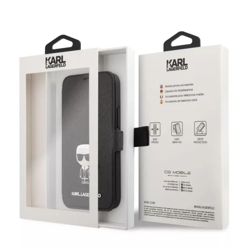 iPhone 12 mini Karl Lagerfeld KLFLBKP12SIKMSBK Saffiano Ikonik Metal fliptok fekete - 3