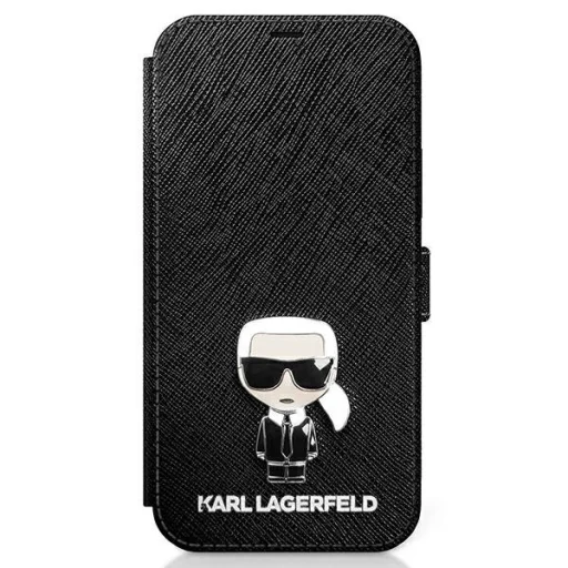 iPhone 12 mini Karl Lagerfeld KLFLBKP12SIKMSBK Saffiano Ikonik Metal fliptok fekete - 2