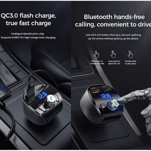 Bluetooth FM Transmitter + Joyroom 2xUSB szivargyújtós töltő fekete (JR-CL02) - 4