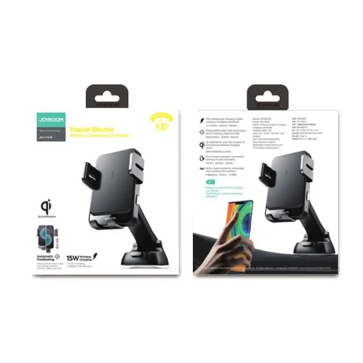 Joyroom JR-ZS219 műszerfalra helyezhető autós telefontartó és QI vezeték nélküli töltő fekete - 6