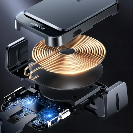 Joyroom JR-ZS219 műszerfalra helyezhető autós telefontartó és QI vezeték nélküli töltő fekete - 2