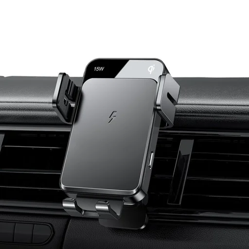 Joyroom JR-ZS219 szellőzőre helyezhető autós telefontartó és QI vezeték nélküli töltő fekete - 5