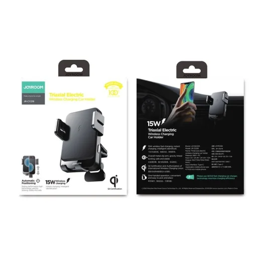 Joyroom JR-ZS219 szellőzőre helyezhető autós telefontartó és QI vezeték nélküli töltő fekete - 6