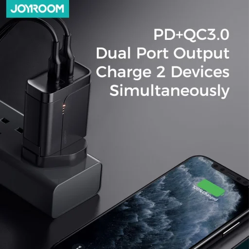 JOYROOM L-QP361 1xUSB-A ÉS 1xUSB-C HÁLÓZATI TÖLTŐ ADAPTER 36W PD3.0/QC3.0 FEKETE - 5