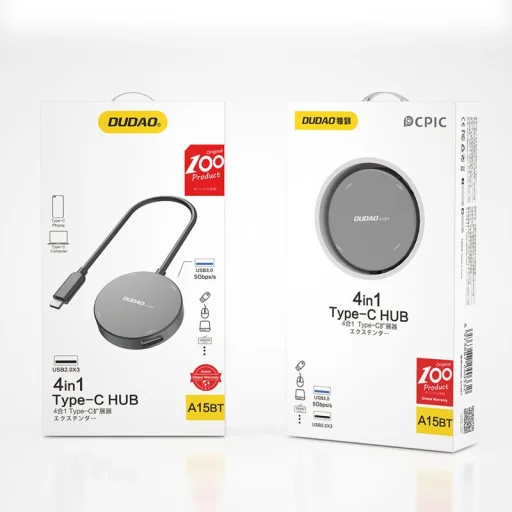 Dudao 4in1 Type-C csatlakozású USB elosztó - 1x USB 3.2 Gen 1 / 3x USB 2.0 HUB adapter fekete (A15BT) - 4