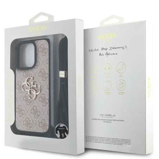 Guess PU 4G Fém Logós Keresztpántos Tok iPhone 15 Pro Pink tok - 6