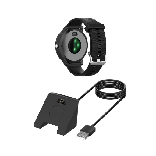 Techsuit - Okosóra Vezeték Nélküli Töltőkábel (TGC3) - Garmin Fenix 5/5 Plus/6/6X/7X-hez, USB, 5W, 1m, Asztali Tartóval - Fekete - 2