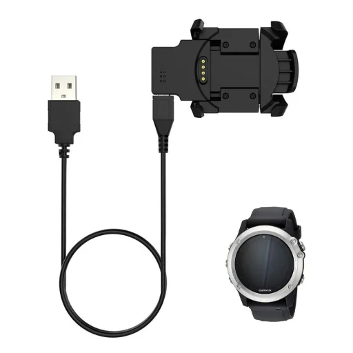 Techsuit - SmartWatch Vezeték nélküli Töltőkábel (TGC5) - Garmin Fenix 3 / 3 HR / 3 Sapphire modellekhez, asztali tartóval, 1m - Fekete - 5