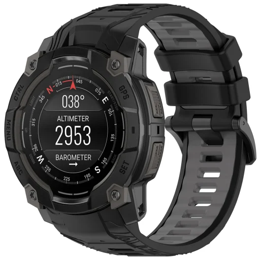  Techsuit - Óraszíj 22mm (W077) - Garmin Instinct 3 45mm / Instinct 3 45 Solar - Fekete/Szürke - 1