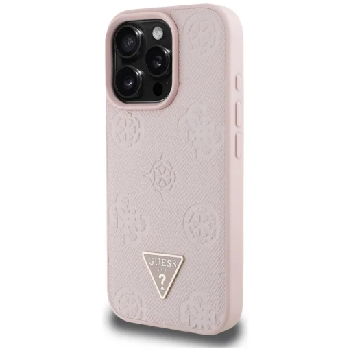  iPhone 16 Pro Rózsaszín Guess Peony Grained Hot Stamp Triangle MagSafe tok - 4