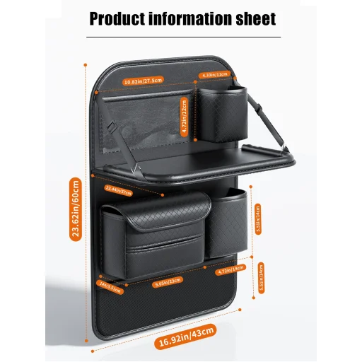 Összecsukható autós rendező első ülésekhez rekeszekkel D03-B fekete - 3