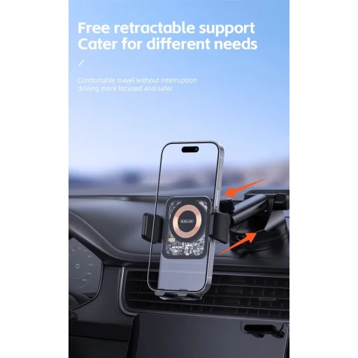 JELLICO autós telefontartó vezeték nélküli töltéssel W15 15W Fekete szélvédőre, műszerfalra - 4