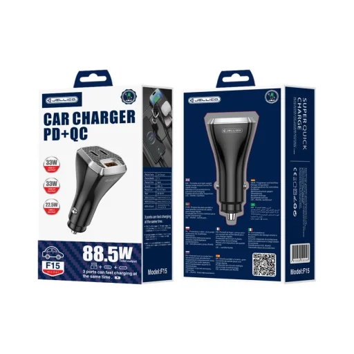 JELLICO autós töltő F15 PD 88,5W 2xUSB-C + 1xUSB QC3.0 Fekete - 2