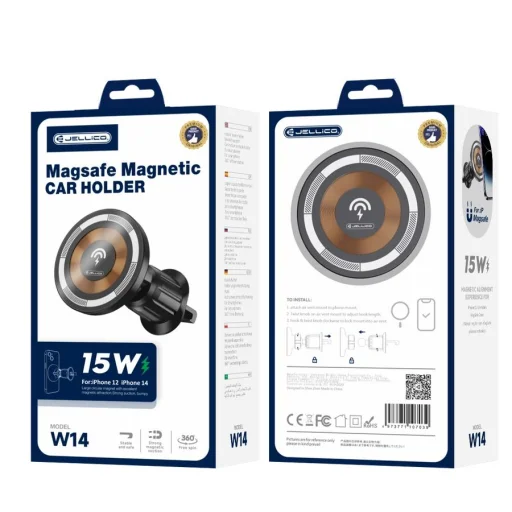 JELLICO autós telefontartó vezeték nélküli töltéssel Magsafe W14 15W fekete - 2