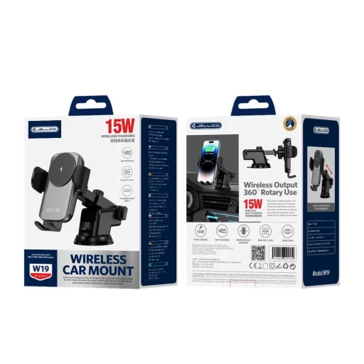 JELLICO autós tartó vezeték nélküli töltéssel W19 15W Fekete - 2