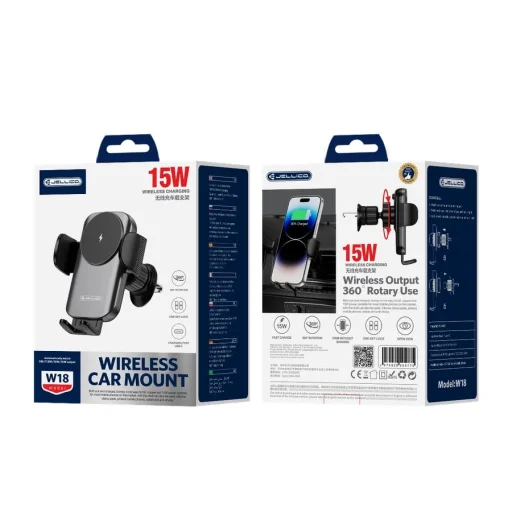 JELLICO W18 autós telefontartó vezeték nélküli töltéssel 15W Fekete - 2