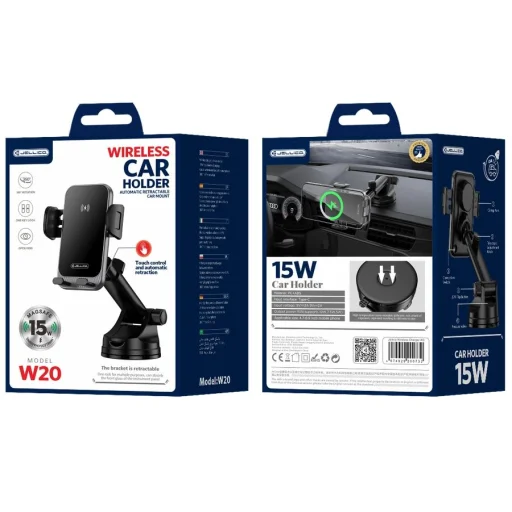 JELLICO autós telefontartó vezeték nélküli töltéssel W20 15W Fekete - 1