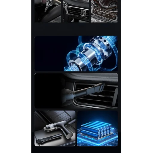 Autós porszívó vezeték nélküli, fej készlettel 4000Pa 1500 mAh fekete - 9