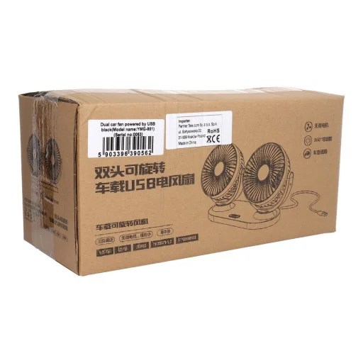 Kétfejű USB-ről működő autóventilátor fekete - 2