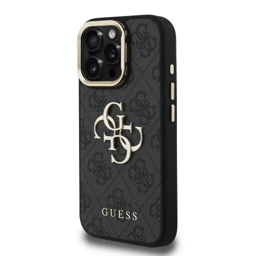  iPhone 16 Pro fekete Guess PU 4G Metal Logo Stand Camera Frame tok - 2
