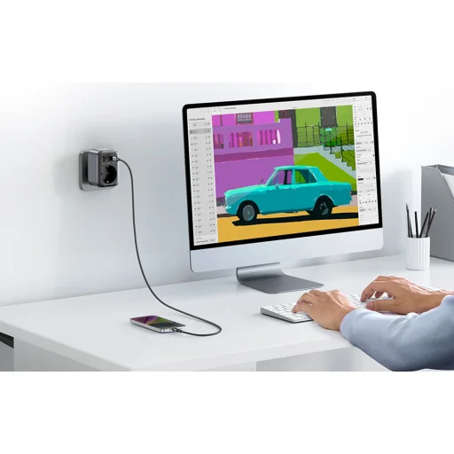 UGREEN Extender 90613 Hálózati töltő, 2x USB, USB-C, 30W (szürke) - 5