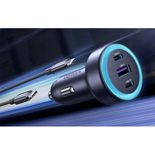 Autós töltő UGREEN, EC307, USB + 2X USB-C, 30W (fekete) - 5