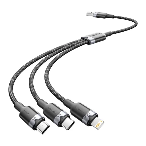 USB 2.0 A dugó - 3 az 1-ben USB-C & Lightning & Micro-B dugó Vention 3A CTPBG 1,5 m - 2
