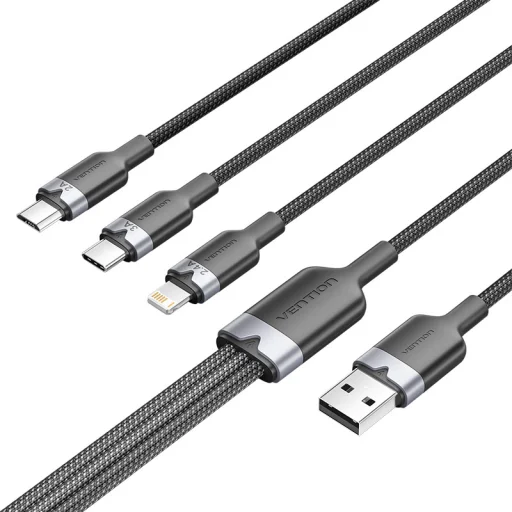 USB 2.0 A dugó - 3 az 1-ben USB-C & Lightning & Micro-B dugó Vention 3A CTPBG 1,5 m - 1