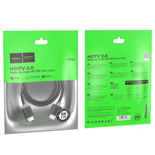 HOCO kábel HDMI - HDMI ver. 2.0 4K/60Hz US08 1 m fekete - 8