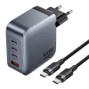Vention 2x USB-C, 2x USB-A, (100W/100W/30W/30W) hálózati töltő (szürke) USB-C-USB-C kábellel (1m) (fekete)