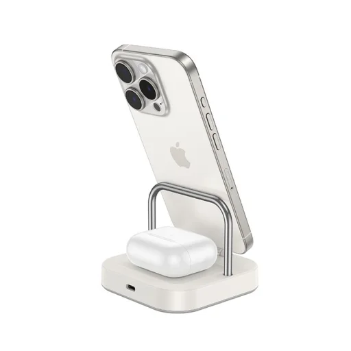 HOCO asztali töltő 2 az 1-ben Type C + vezeték nélküli töltés 5W PD QC 3A 30W CQ16B tejfehér - 2