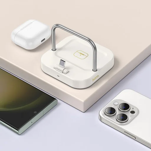 HOCO asztali töltő 2 az 1-ben Type C + vezeték nélküli töltés 5W PD QC 3A 30W CQ16B tejfehér - 4