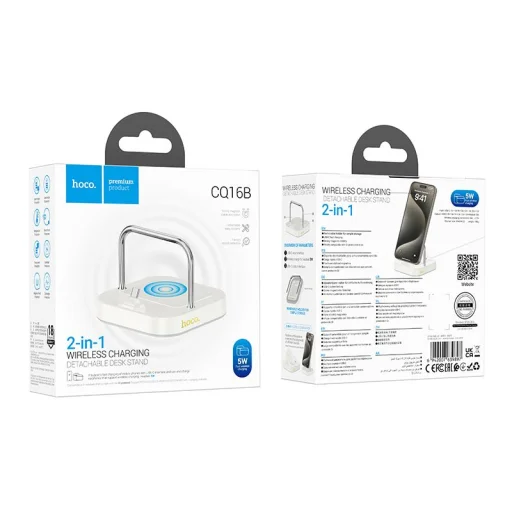 HOCO asztali töltő 2 az 1-ben Type C + vezeték nélküli töltés 5W PD QC 3A 30W CQ16B tejfehér - 6