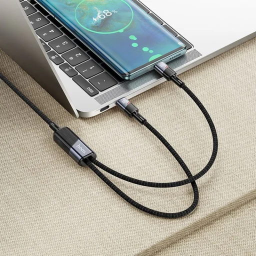 Kábel 2 az 1-ben USB C - USB C / USB C Hoco 5A 100W 1,2 m U139 fekete - 3